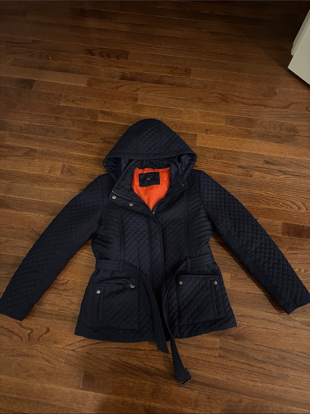 Tommy Hilfiger Belted Jacket in Navy with removable hood